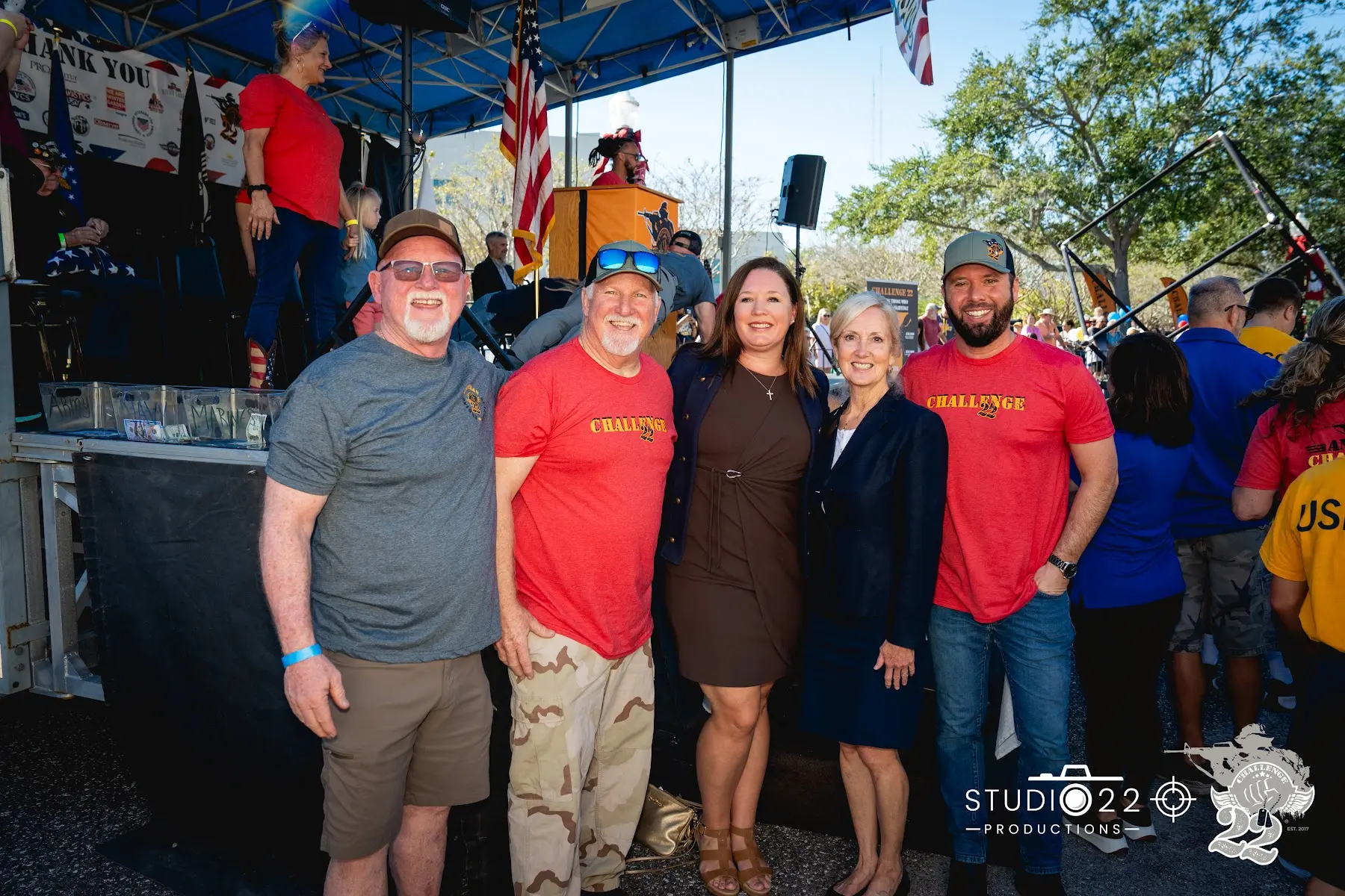 Challenge 22 board members and friends in front of the walk day stage